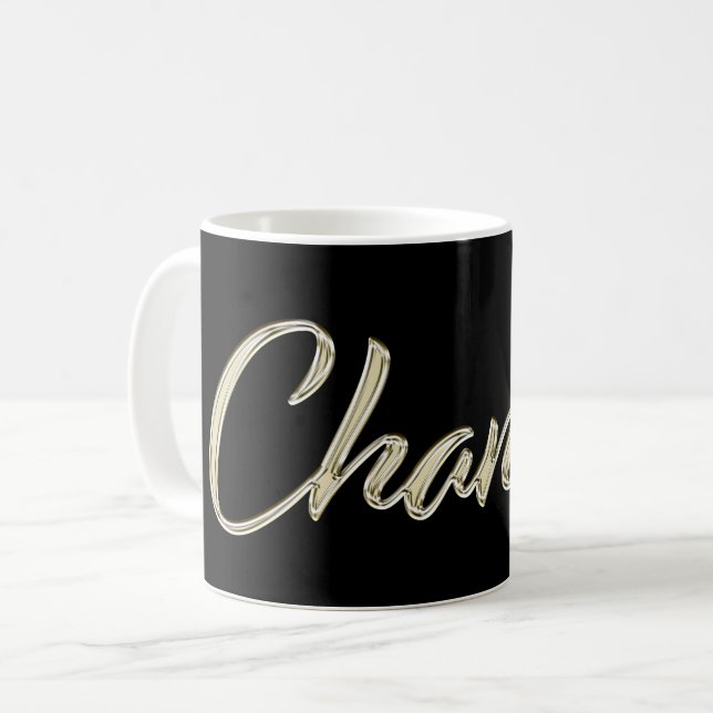 Caneca De Café Chantal white gold Handwriting Tasse Kaffeetasse (Frente Esquerda)