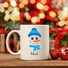 Caneca De Café Chapéu Azul Personalizado do Snowman e Scarf