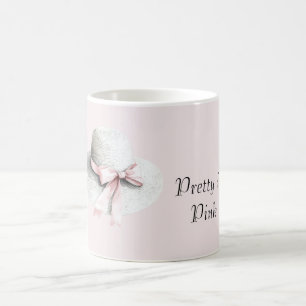 Caneca De Café Chapéu Branco Creme Laço Rosa