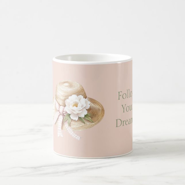 Caneca De Café Chapéu Creme Laço Rosa Flor Branca (Centro)