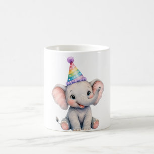 Caneca De Café Chapéu de Aniversário de Elefante Bebê Aquarela Fo