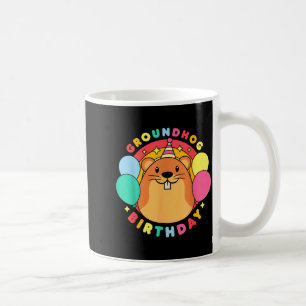 Caneca De Café Chapéu de Aniversário do Dia da Marmota Balões Ret