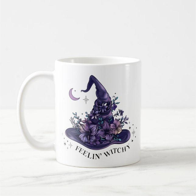 Caneca De Café Chapéu de bruxa floral sentindo-se bruxa (Esquerda)
