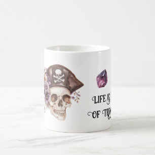 Caneca De Café Chapéu de Caveira Roxo Bege Floral Ametista Tesour