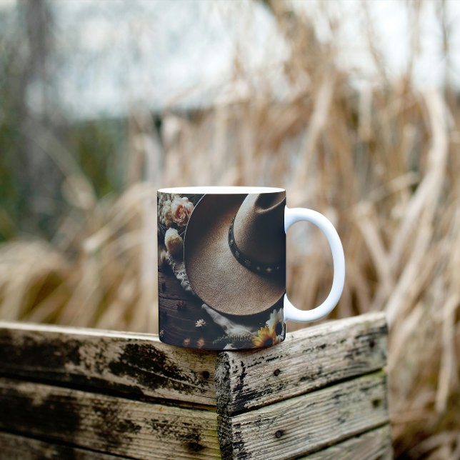 Caneca De Café Chapéu de Cowboy Ocidental com Florais (Criador carregado)