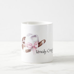 Caneca De Café Chapéu de Cowgirl com Laço Rosa Branco Marrom