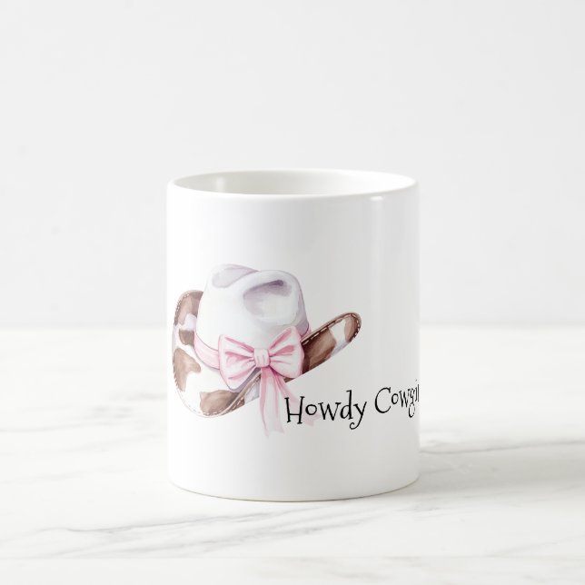 Caneca De Café Chapéu de Cowgirl com Laço Rosa Branco Marrom (Centro)
