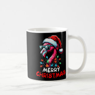 Caneca De Café Chapéu de Natal Alegre Flamingo Papai Noel Luz de