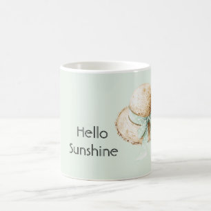 Caneca De Café Chapéu de Palha com Laço Verde Água Sol