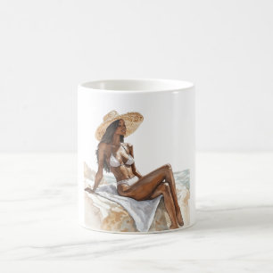 Caneca De Café Chapéu de Palha Praia Black Lady