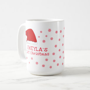 Caneca De Café Chapéu de Papai Noel com Floco de Neve no Primeiro