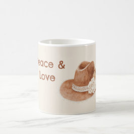 Caneca De Café Chapéu Groovy Paz Amor Flor Creme