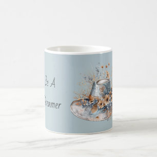 Caneca De Café Chapeu Sonhador Floral Creme Azul