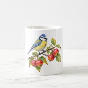 Caneca De Café Chapim-azul num Ramo de Macieira Silvestre