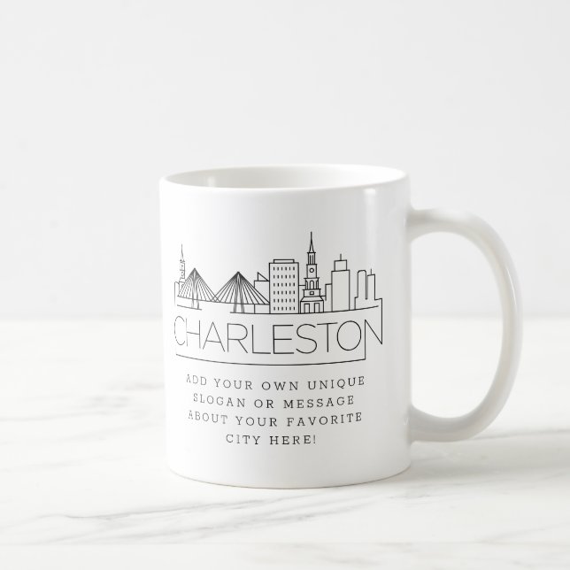 Caneca De Café Charleston City Stylized Skyline | Slogan Personal (Direita)