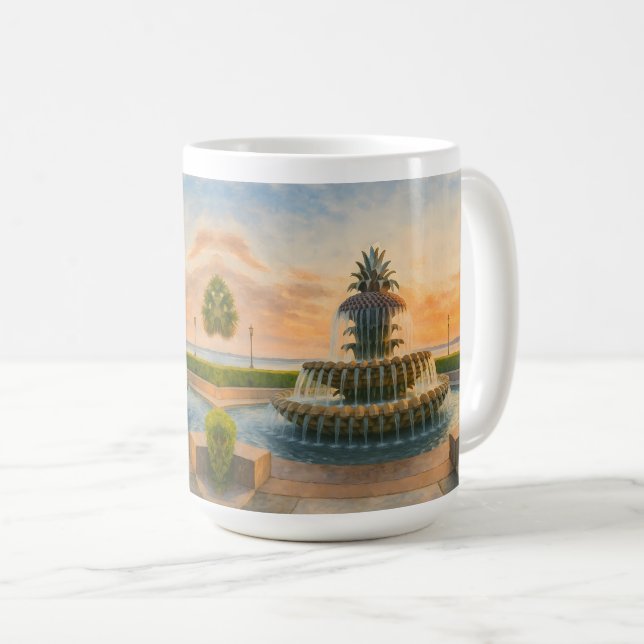 Caneca De Café Charleston Pineapple Fountain Watercolor Sunset (Frente Esquerda)