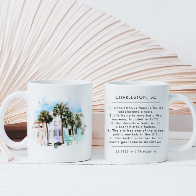 Caneca De Café Charleston Watercolor Facts New Home (Criador carregado)