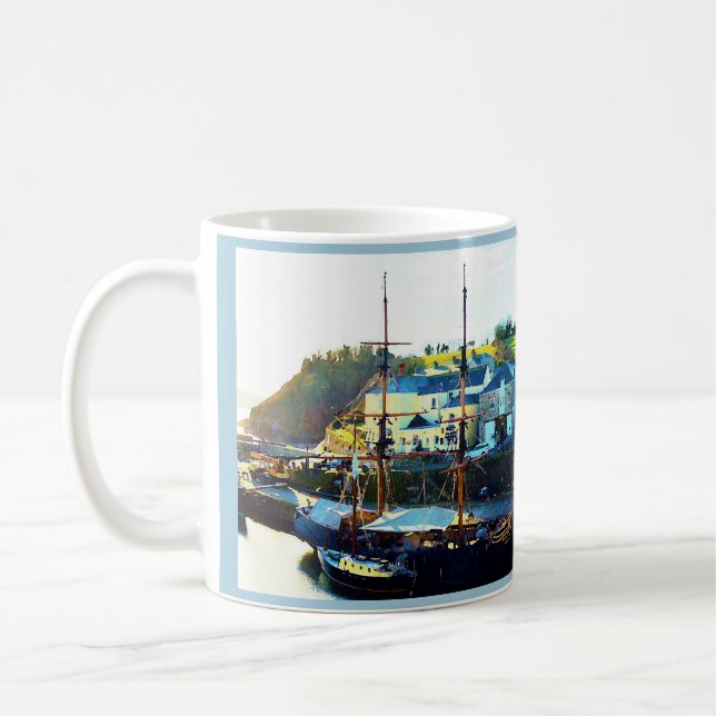 Caneca De Café Charlestown Harbour Cornwall Inglaterra (Esquerda)