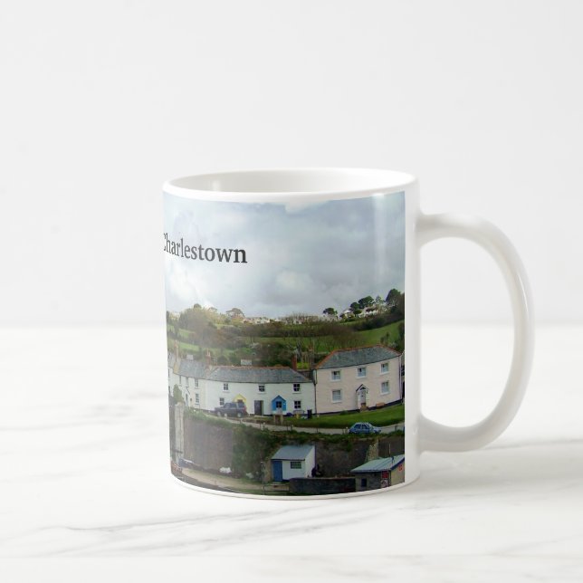 Caneca De Café Charlestown Harbour Cornwall UK Polblack Location (Direita)