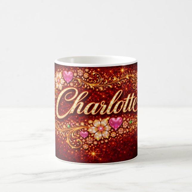 Caneca De Café Charlotte Name Pink Hearts Gold Personalized Gift (Centro)
