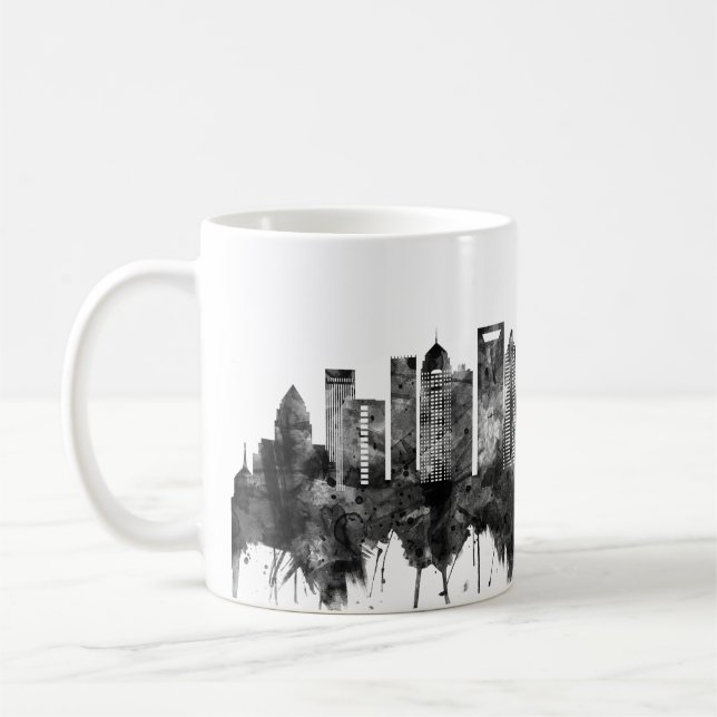 Caneca De Café Charlotte North Carolina Skyline BW (Esquerda)