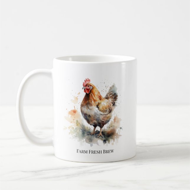 Caneca De Café Charm: Watercolor Chicken Art (Esquerda)