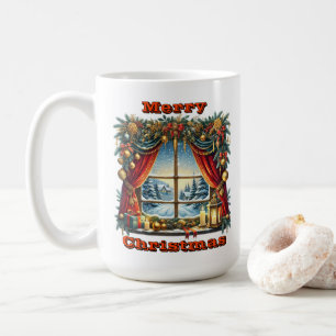 Caneca De Café Charme da Janela de Natal Snowy