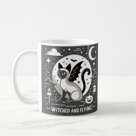 Caneca De Café Charme de Halloween: Gato siamês no voo Whimsical