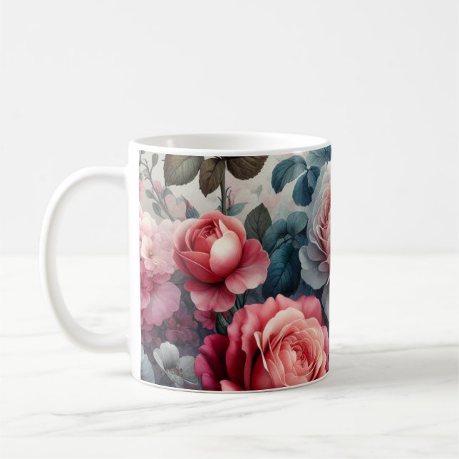 Caneca De Café Charme Floral Rosa Atemporal (Esquerda)