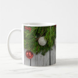 Caneca De Café Charme Rustic Holiday: Pine, Holly & Baubles