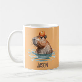 Caneca De Café Charmoso Capybara com laranja e nome infantil