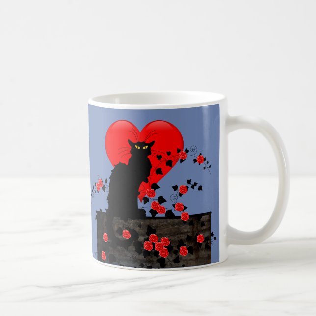 Caneca De Café Chat Noir com Rosas Vermelhas (Direita)