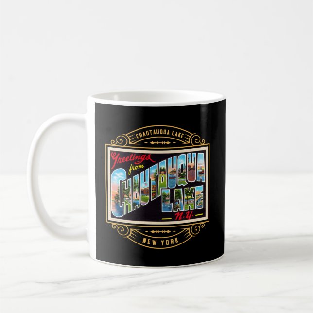 Caneca De Café Chautauqua Lake New York Ny - Letra grande (Esquerda)