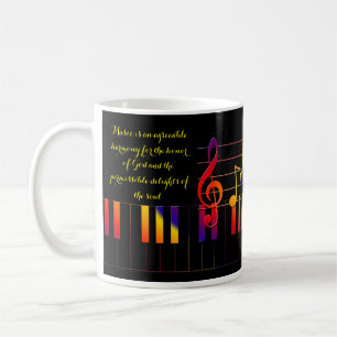 Caneca De Café Chaves de Piano, Notas de Música e Citação de Bach