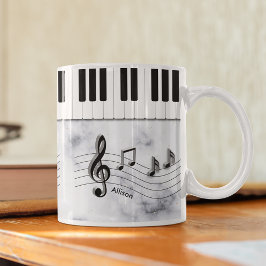 Caneca De Café Chaves para Piano Personalizadas e Notas de Música