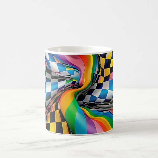 Caneca De Café Checker Conselho Rainbow Patterna Digital Art (Centro)