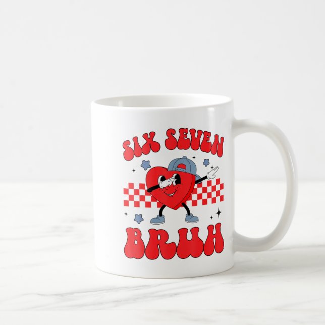 Caneca De Café Checkered Six Seven Bruh Hearts 67 Valentines Day  (Direita)