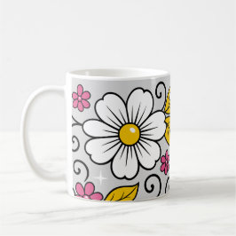 Caneca De Café Cheerful Floral Pattern with Bold Outlines