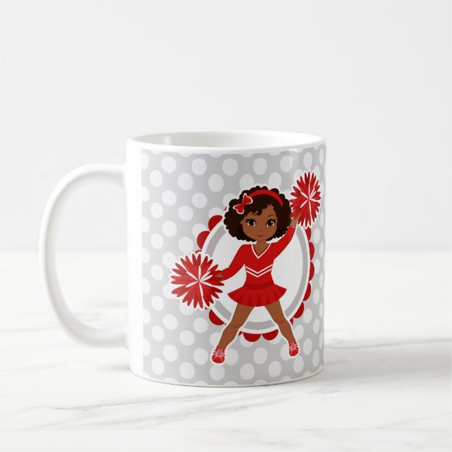 Caneca De Café Cheerleader - Alegre Vermelho Africano-Americano (Esquerda)