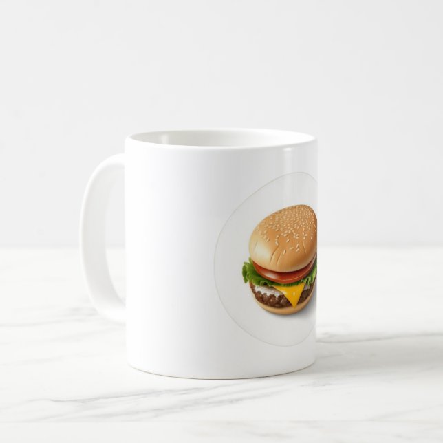 Caneca De Café Cheeseburger em um Círculo Branco (Frente Esquerda)