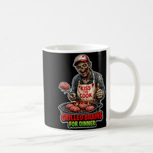 Caneca De Café Chef Zumbi Engraçado Grelhando Cérebros Horror Bbq