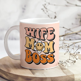 Caneca De Café Chefe da Mãe Esposa, Retrô Cor-de-Rosa Esbranquiça