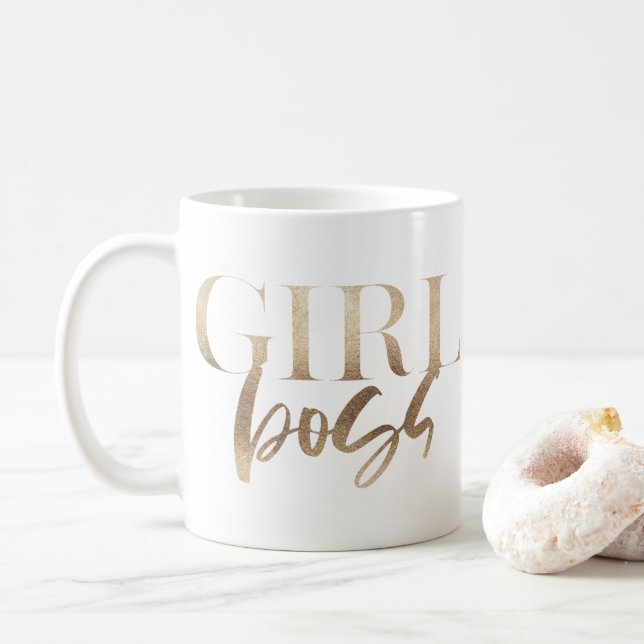 Caneca De Café Chefe Garota | Dourado Amarelo | Poderosa Moderna (Com Donut)