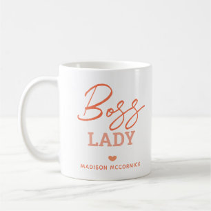 Caneca De Café Chefe Lady Modern Cor-de-rosa - Script Laranja Per