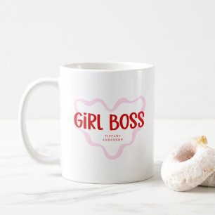 Caneca De Café Chefe Menina Fofa Rosa e Vermelho Nome Personaliza