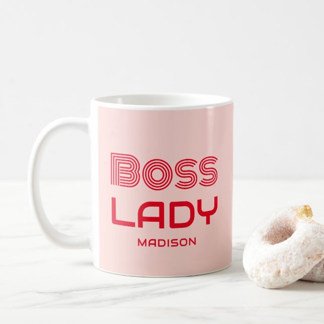 Caneca De Café Chefe Retro, Rosa E Vermelho Personalizado (Com Donut)