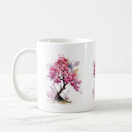 Caneca De Café Cheio Bloomia Sakura Cerejeira Flor Árvore Aquarel