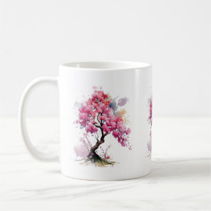 Caneca De Café Cheio Bloomia Sakura Cerejeira Flor Árvore Aquarel