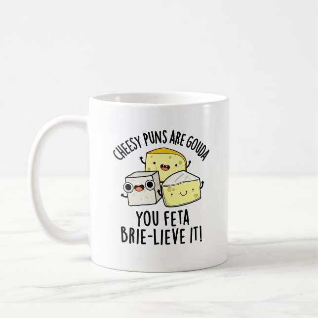 Caneca De Café Cheiroso Puns É Gouda Você Feta Brie-lieve (Esquerda)