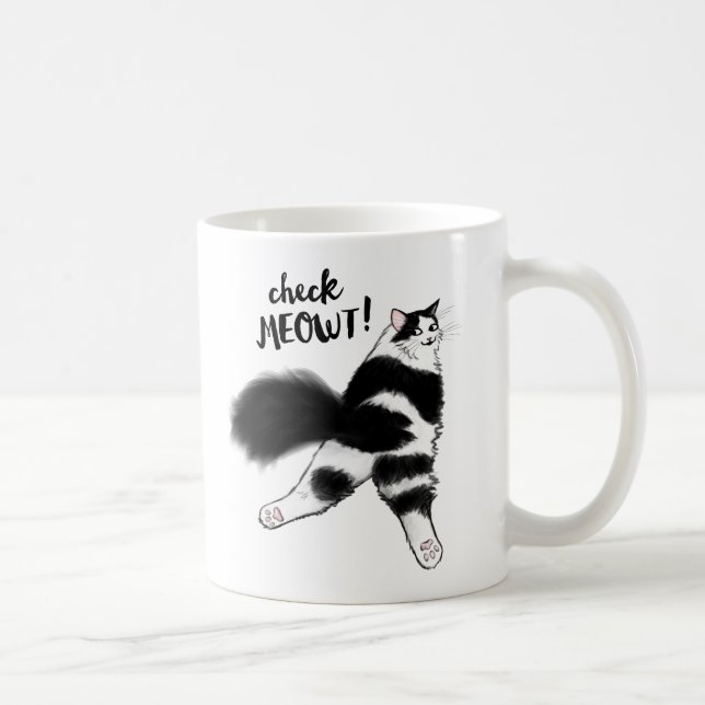 Caneca De Café Cheque Meowt! Negra e Branca Engraçados (Direita)